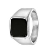 Lucardi Heren Zegelring met black agate - Ring - Vaderdag Cadeautje - Staal - Zilverkleurig