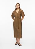 s.Oliver viscose midi jurk met ceintuur - bruin