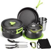 Bol Set de cuisine de camping - Set de cuisine d'extérieur - Gris, Vert, Argent, Aluminium