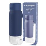 Wessper Waterfilterfles van Glazen 700 ml - Blauw
