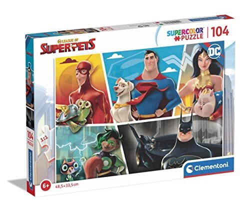 Clementoni - Dc Superpets Supercolor League of Superpets-104 stuks kinderen 6 jaar, superheldenpuzzel Made in Italy, meerkleurig, 27172