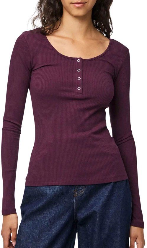 Pieces Kitte LS Shirt Dames - Maat L - Donkerrood