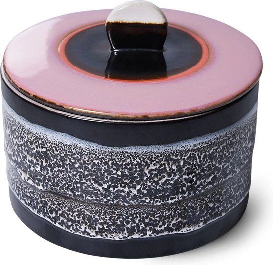 HKliving 70's Ceramic Koektrommel Voorraadpot Cookie Jar Disco - Black/pink