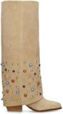 Sacha Dames Beige Suède Laarzen met Flap en Studs - Maat 38