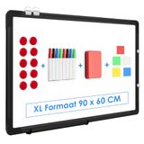 Duerté Whiteboard XL Magnetisch met Stiften - 90X60 CM inclusief wisser - 23 Delig set - Schoolbord & stiften zwart - Krasvast Memobord - Emaille Magneetbord