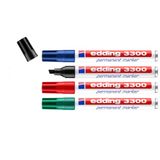 edding 3300 permanent marker - zwart, rood, blauw, groen - 4 stiften - beitelpunt 1-5 mm