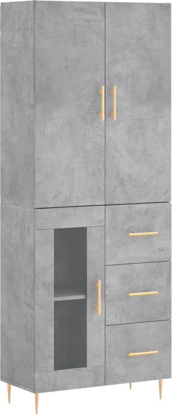 vidaXL Hoge kast Bewerkt hout Betongrijs 69,5x34x180 cm
