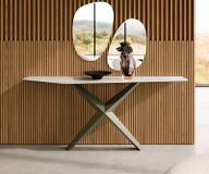 Zentharo table console Edge Polygonal 180x50 cm céramique Onyx Champagne métal finition effet titane