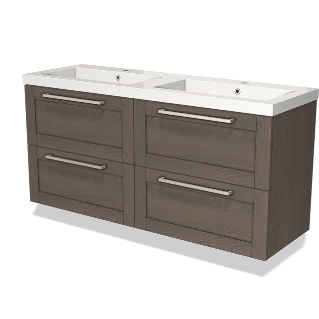 Maxaro Badkamermeubel 140 cm Modulo Donkerbruin Eiken 4 Lades Kader Wastafel Mineraalmarmer - 6095817331304