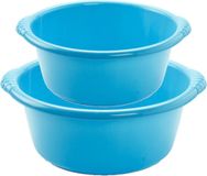 Forte Plastics Voordeelset multifunctionele kunststof ronde teiltjes blauw in 2-formaten - 10 en 15 liter inhoud