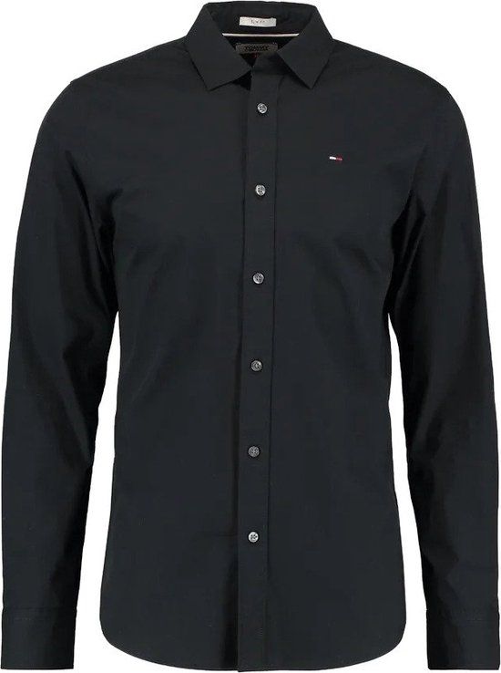 Tommy Jeans Heren Overhemd Slim Fit Stretch - Zwart - Maat S