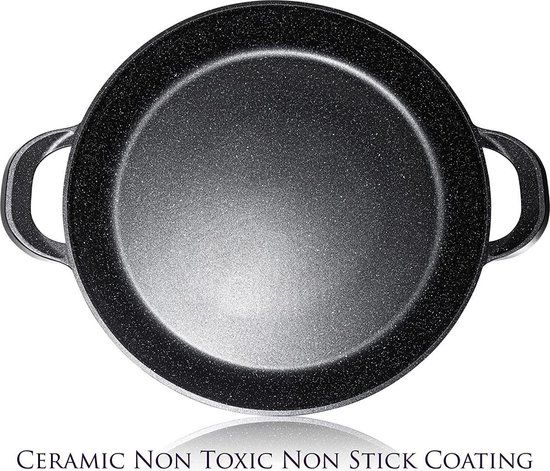 Merkloos CUILINA Paella Pan - 36cm - Inductie & Alle Warmtebronnen - Marmer Coating - Afneembare Handvatten