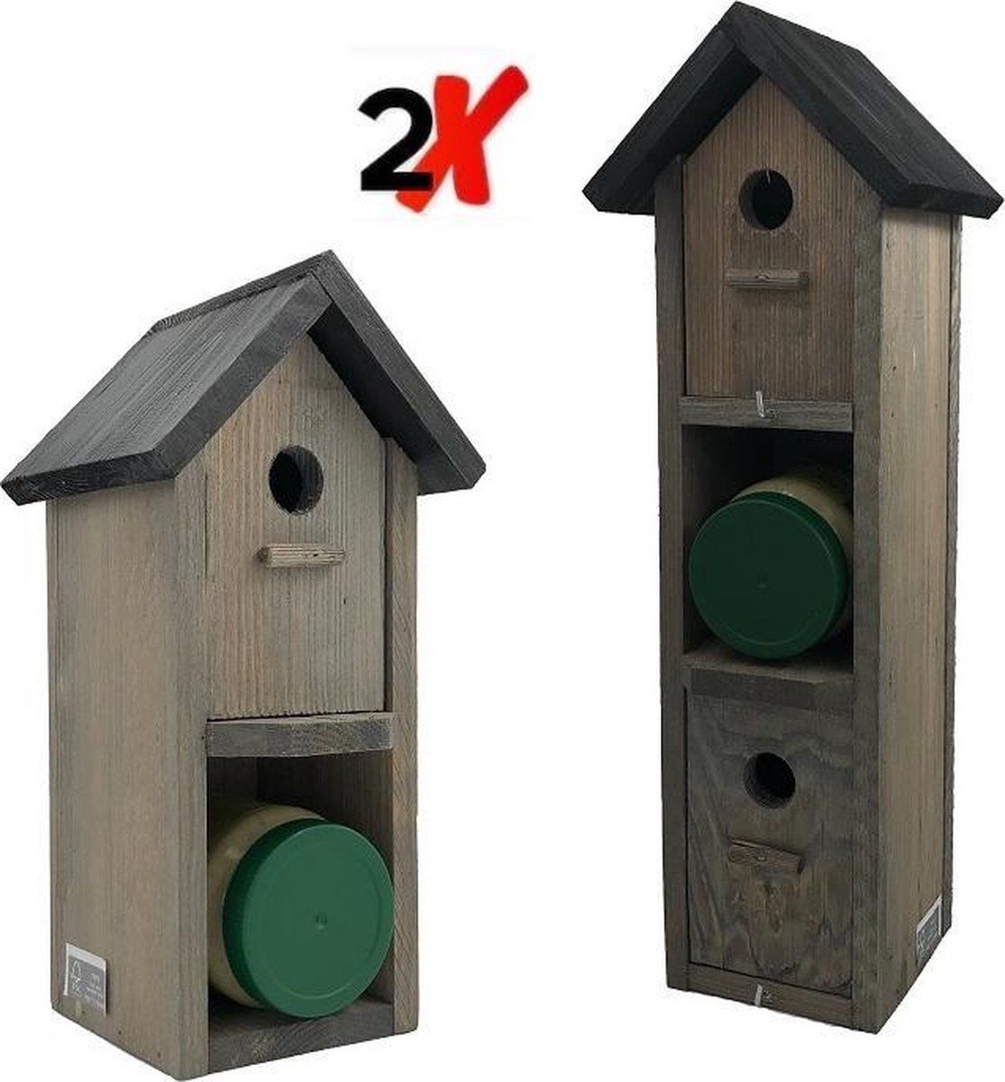 Garden Spirit - Set of 2 Bird Feeders with Peanut Butter Jar Holder - Nesting Box - Black/Grey