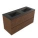 Saniclass Badkamermeubelset - 120x45x62cm - Vygo keramische wastafel zwart - 2 wasbakken - zonder kraangaten - 2 lades - mat walnut pure (hout) SW1420809/SW773933