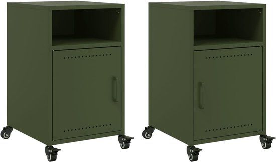 vidaXL Nachtkastjes - 2 stuks - 36x39x59 cm - Staal - Olijfgroen