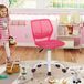 FurnitureR Kinderbureaustoel, in hoogte verstelbare draaistoel met klein gat rugleuning ontwerp, geschikt voor kinderslaapkamer of studeerkamer, roze