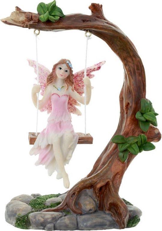 Merkloos Beeld - Fee - op schommel - roze - 14 cm
