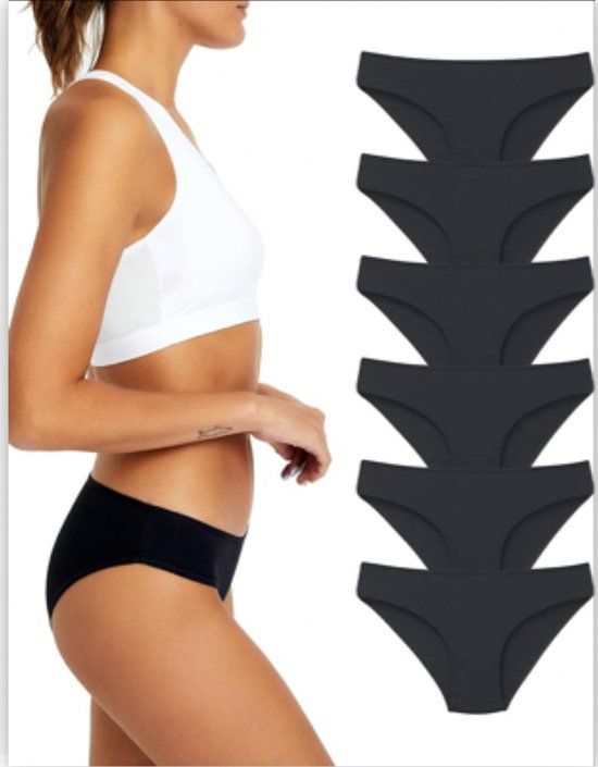 La Notte - 6-pack dames slipjes - Zwart - XL - Katoen