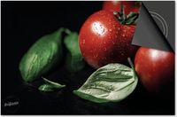 Dietrix Inductie Beschermer 65x52 - DELUXE - Groente en Fruit - Tomaten en basilicum op zwart