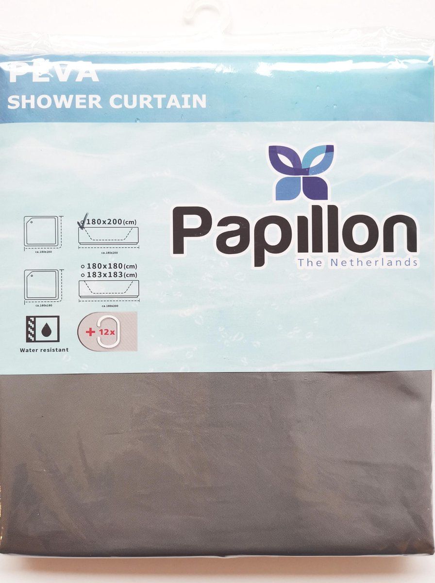 IFC Papillon Douchegordijn - PEVA - 180x200 cm - Donkergrijs
