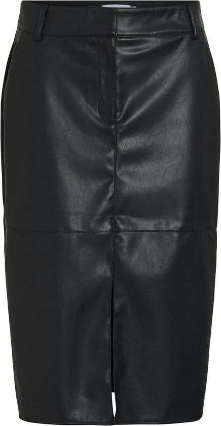 VILA VIDAGMAR HW MIDI COATED SKIRT NOOS Dames Rokken Zwart