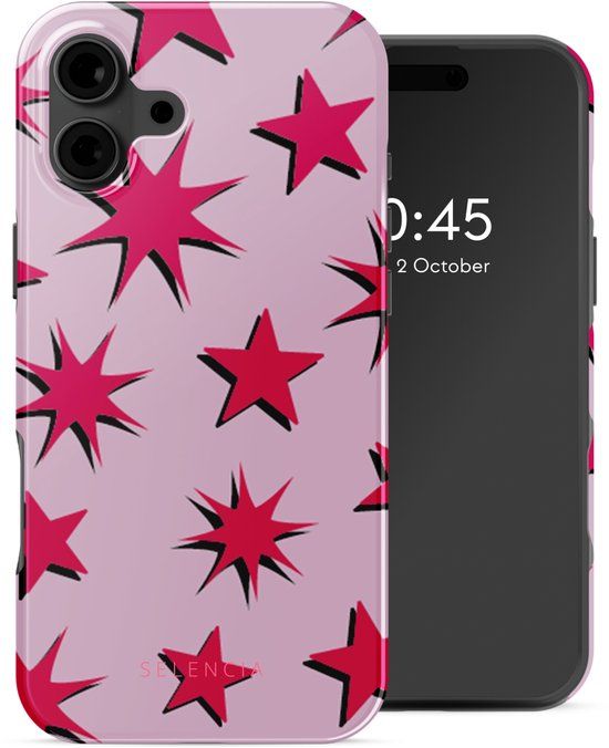 Selencia Hoesje - Geschikt voor Apple iPhone 16 - Backcover geschikt voor MagSafe - Stars Rubine Red Light Pink