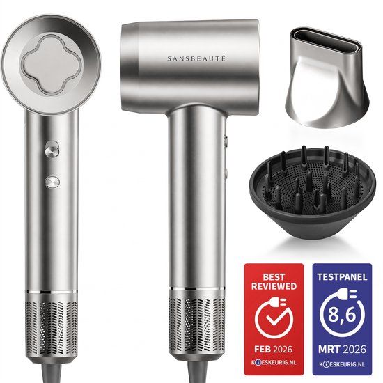 Sansbeauté Föhn met Diffuser - 2000W - Ionische Haardroger - 3 Opzetstukken - EssentiaPRO | Silver