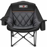 OVERMONT Oversized XL campingstoel voor volwassenen - Gewatteerde opvouwbare stoel met versterkte steun, 204 kg met bekerhouder en zijvak voor sport, tuin, strand, vissen, gazon, donkergrijs