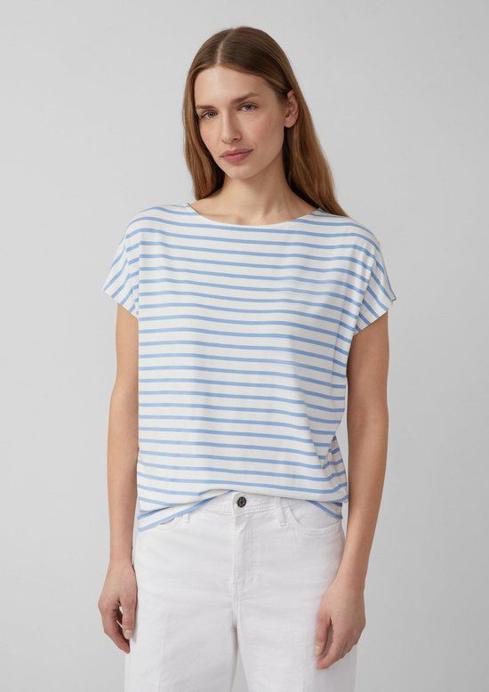 s.Oliver T-shirt Vrouwen Maat 42 Viscose Elastaan Gestreept Blauw