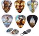 Unieke gitaarplectrums premium cadeauset van 12 plectrums met prachtig surrealistisch kunstwerk geïnspireerd door Salvador Dali, compleet met tinnen doos, lederen sleutelhanger pick-houder