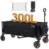 TIMBER RIDGE Extended Festival Trolley met remmen en vrachtnet, 300L grote opvouwbare trolley op wielen met verstelbare handgreep en bekerhouder, 160kg zware transportwagen voor kamperen, winkelen