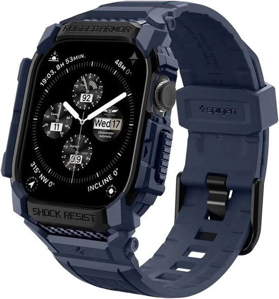 Spigen Rugged Armor Pro Hoesje en Bandje Geschikt voor Apple Watch 11/10 42MM Blauw