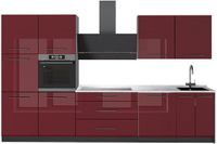Vicco Complete keukeneenheid Fame-Line, Bordeauxrode hoogglans/Antraciet, 340 cm, WB Marmer