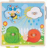 Goki Puzzel: in de tuin 21,8x22,5x2,8cm, 4-delig, met achtergrondafbeeldingen, hout, 1+
