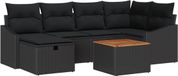 vidaXL Tuinbank Set 7-delig Zwart Polyrattan