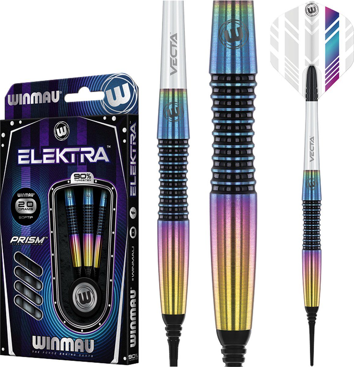 WINMAU Elektra Dartpijlen Professioneel Soft Tip 18g/20g - Regenboog