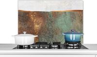 KitchenYeah Keuken Spatscherm Landschap Goud Abstract 80x55cm - Aluminium