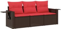 vidaXL 3-delige tuinbankset met kussens, bruin, polyrotan