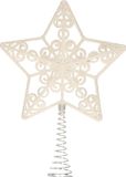 Koopman International piek kerstboom - ster open - kunststof - wit pailletten - 20 cm