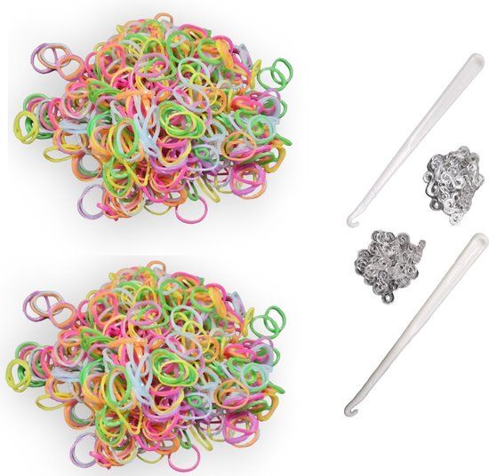 Marcus Gerardo Loom Bands Set - 1200 Pieces with 2 Hooks and S-Clips - Neon Mix