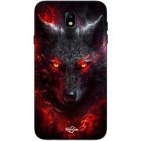 Maniacase Beschermhoes Samsung Galaxy J7 2018 Loup Noir Feu Rouge