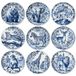 Lot de 9 sous-verres en bois avec motif d'animaux bleu et blanc - Réutilisables pour la maison et le bureau