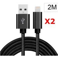Little Boutik X2 Kabel Metaal Nylon Versterkte USB-kabel Zwarte kleur voor iPhone Lengte 2m Gevlochten Compatibel iPhone 5s/6/6S/7/8/X/Xr