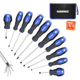 SORAKO 11 stuks schroevendraaierset magnetisch, met 2-in-1 magnetizer, nylon opbergtas, professionele antislip handgreep, 5 kruiskopschroevendraaiers, 5 sleufschroevendraaier