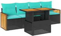 vidaXL 5-delige loungeset met kussens poly rattan acacia zwart