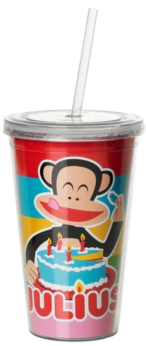 Paul Frank Drinkbeker - Incl rietje - 500 ml - B-Day - Roze