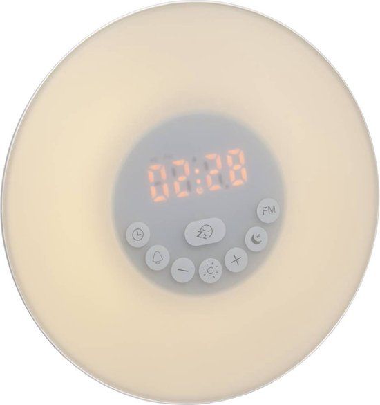 TFA Daglichtwekker Wake Up Light, 60.2019.02, lichtwekker met zonsopgang, FM-radio, 6 wekgeluiden, sluimerfunctie, wit, kunststof, 170 mm