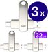 Buddi 3-Pack USB-C Stick 32GB | Dual Geheugenstick | USB 3.1 | Grijs