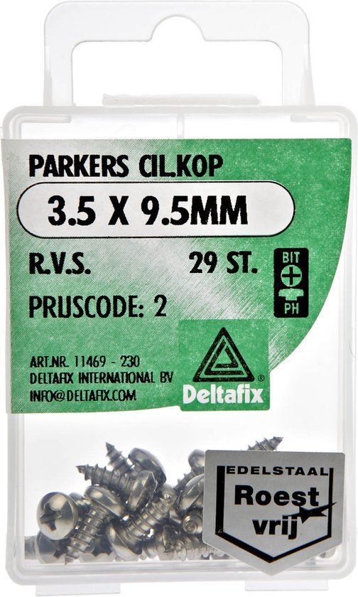 Deltafix Parkers Cilinder Schroeven Kruiskop 3.5 x 9.5mm RVS 29 Stuks