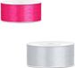 Bellatio Decorations 2x Rouleaux Ruban Satin Cadeau/Ruban Décoratif - 2,5 cm x 25 mètres - Rose et Argent